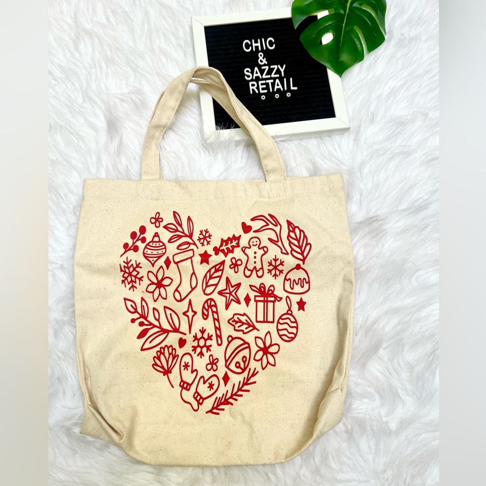 Canvas Tote Bag with Red Heart Design